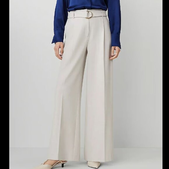 ANN TAYLOR THE PLEATED WIDE LEG PANT PALE SAND TAN CREAM $139 6 - Picture 3 of 10